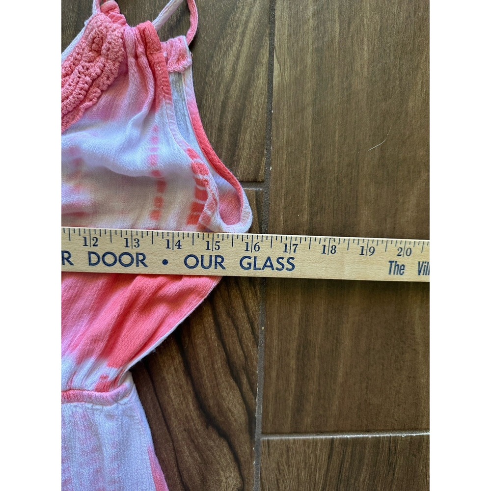 Flying Tomato Pink White Tie Dye Maxi Dress Crochet V-Neck Boho Slit Small - Picture 5 of 8